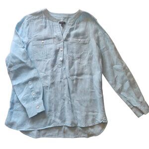 Talbots Shirt Women's Small Sky Blue Linen Pintuck Popover Tunic Summer